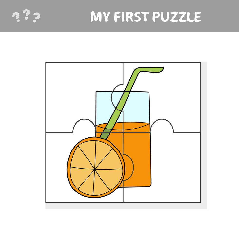 quebra-cabeça. jogo de papel educativo fácil para crianças. suco de laranja vetor