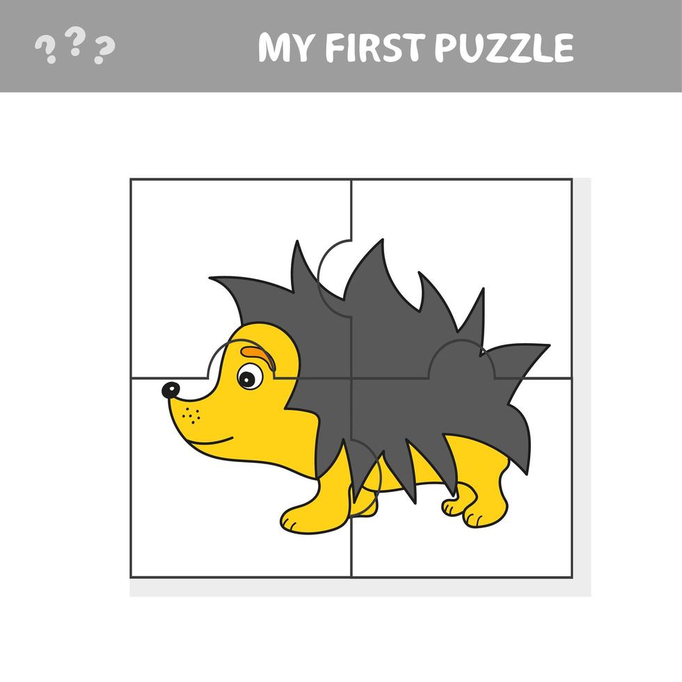 jogo de quebra-cabeça educacional para crianças em idade pré-escolar com ouriço engraçado vetor