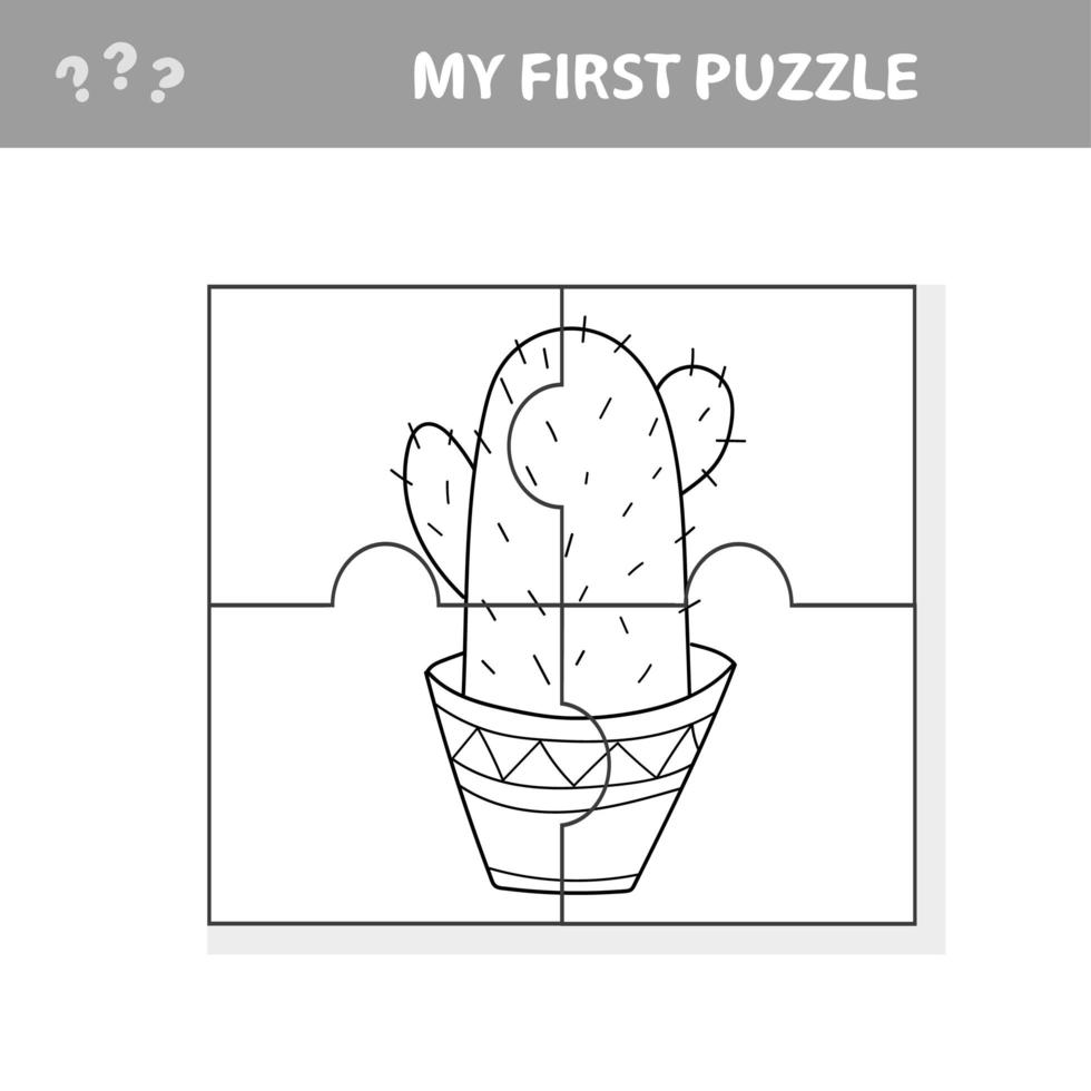 jogo educativo para crianças. quebra-cabeça simples com flor de cacto engraçado vetor