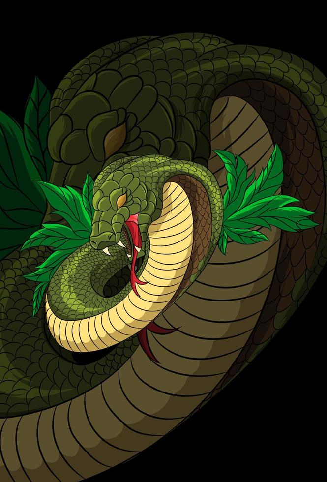 ilustração vetorial de cobra com folha vetor