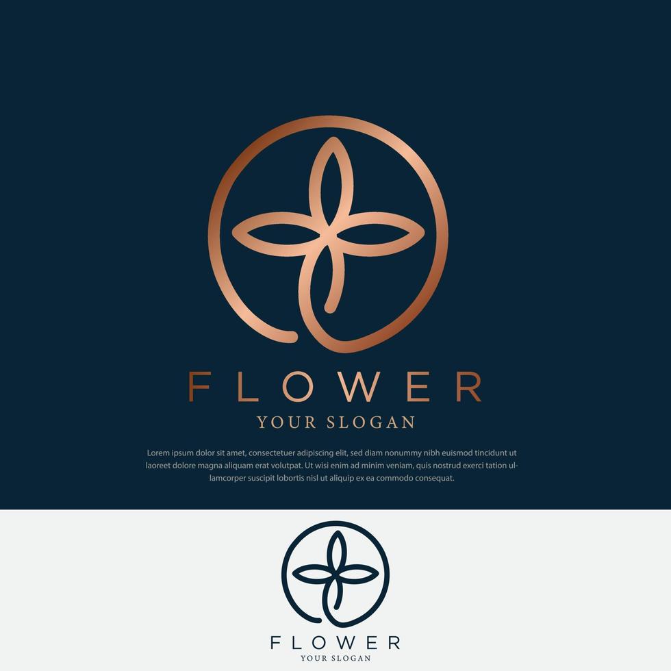 estilo de linha premium design floral minimalista logotipo de pétala floral na cor bronze. cosméticos de beleza, spa, vetor de ioga