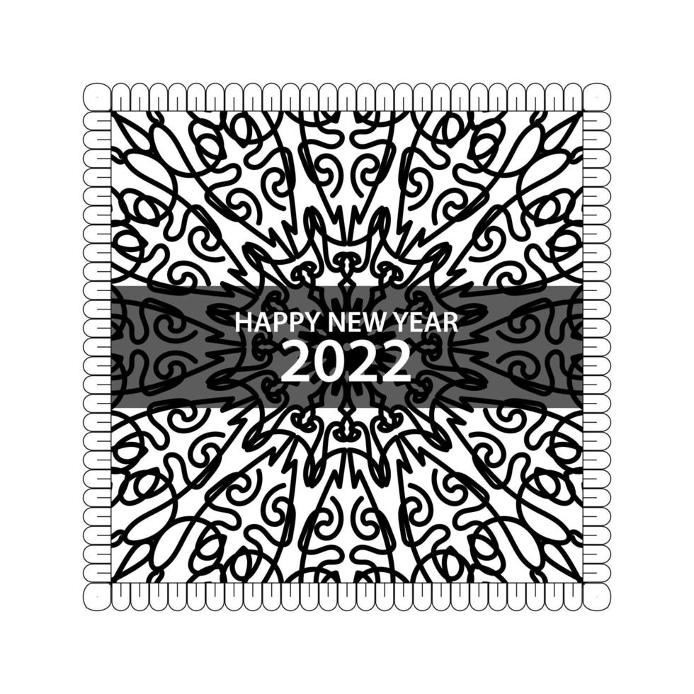 feliz ano novo 2022 em mandala de ornamento indiano desenhada à mão vetor