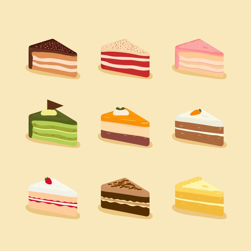 ilustração vetorial conjunto de bolo 3d, ícone plana. bolos doces coloridos. vetor