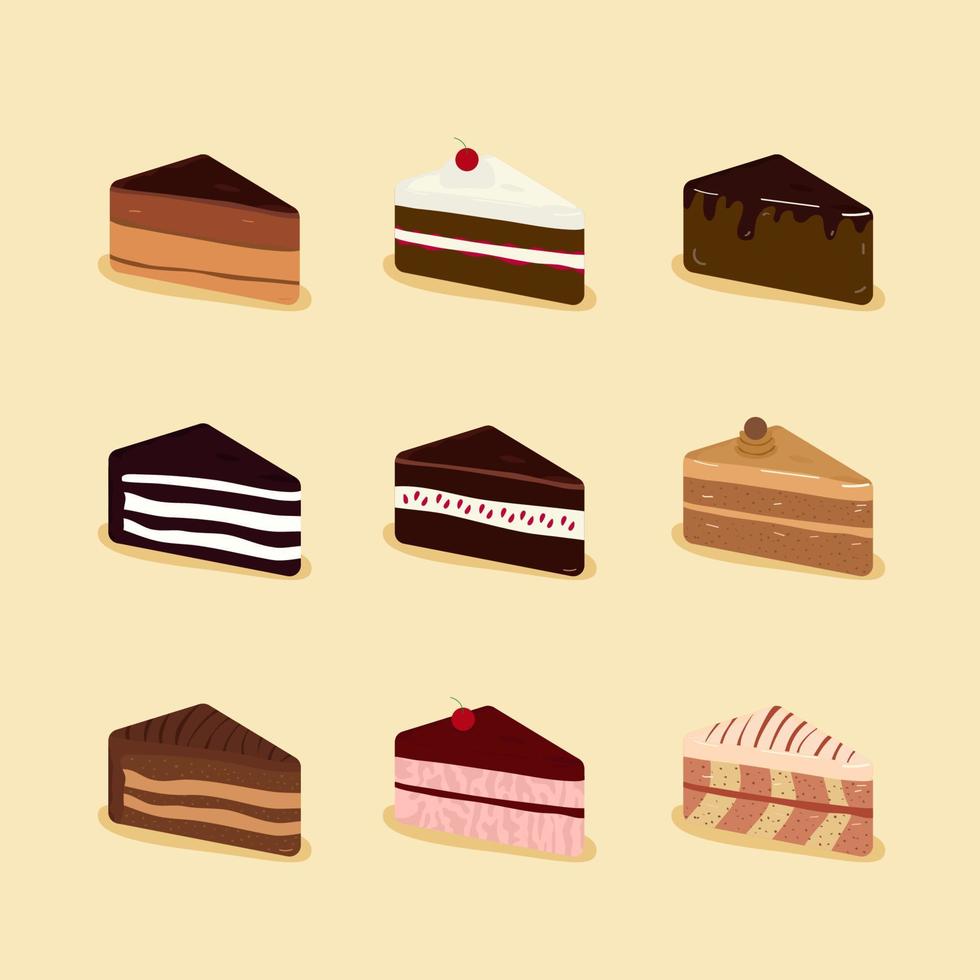 ilustração vetorial conjunto de bolo 3d, ícone plana. bolos doces coloridos. vetor