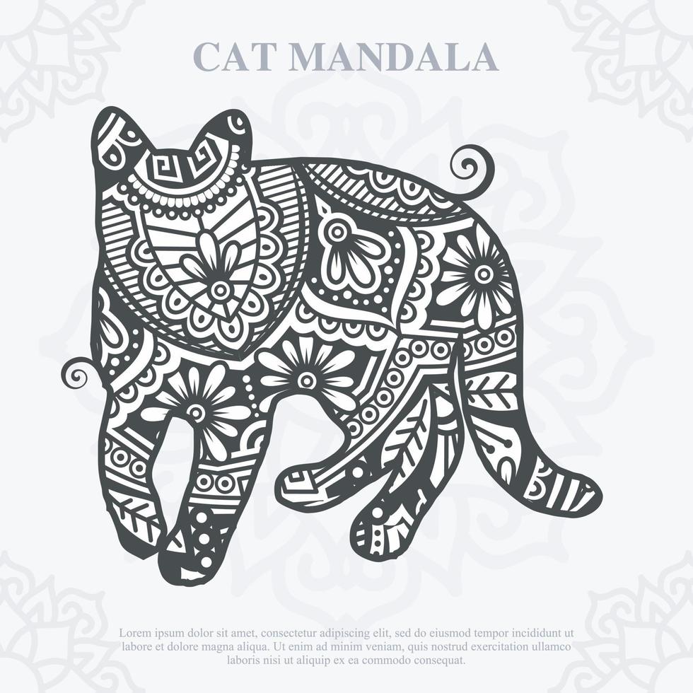 mandala de gato. elementos decorativos vintage. padrão oriental, ilustração vetorial. vetor