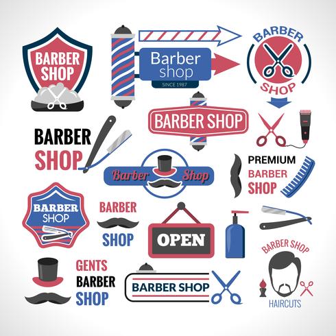 Símbolos de loja de barbeiro assina coleção de rótulos vetor