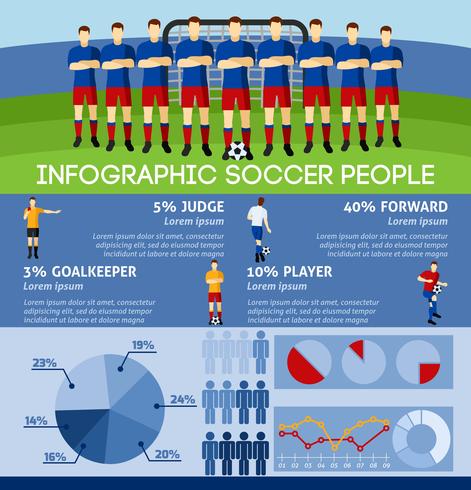 Infográfico de futebol com equipe e portão vetor