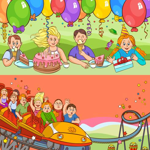 Conjunto de Banner de desenhos animados de aniversário de criança vetor