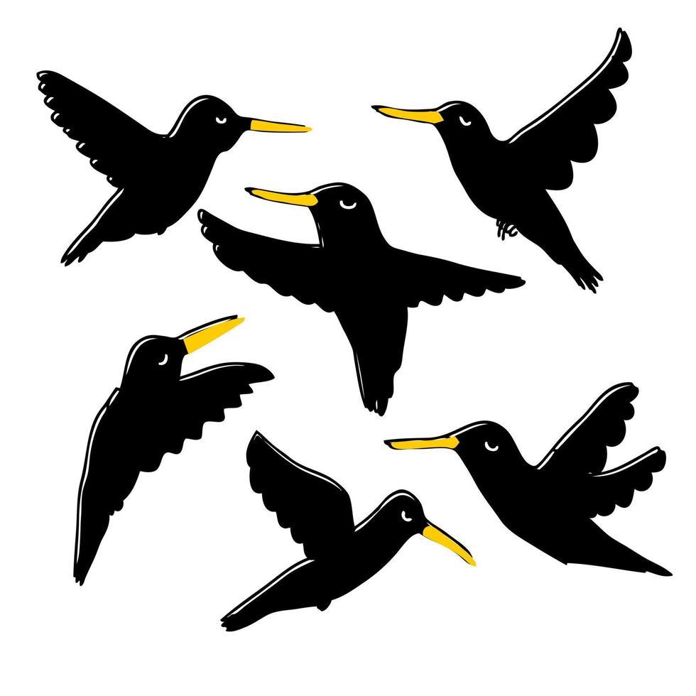 mão desenhada coleção de corvos e corvos pretos. vetor