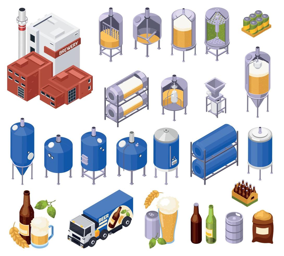conjunto de instalações de produção de cerveja vetor