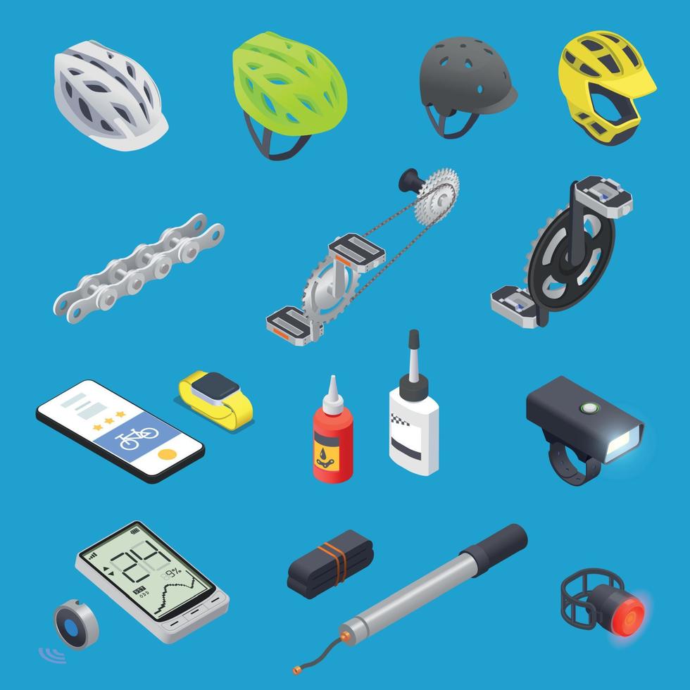 conjunto de ícones de equipamentos de ciclismo vetor