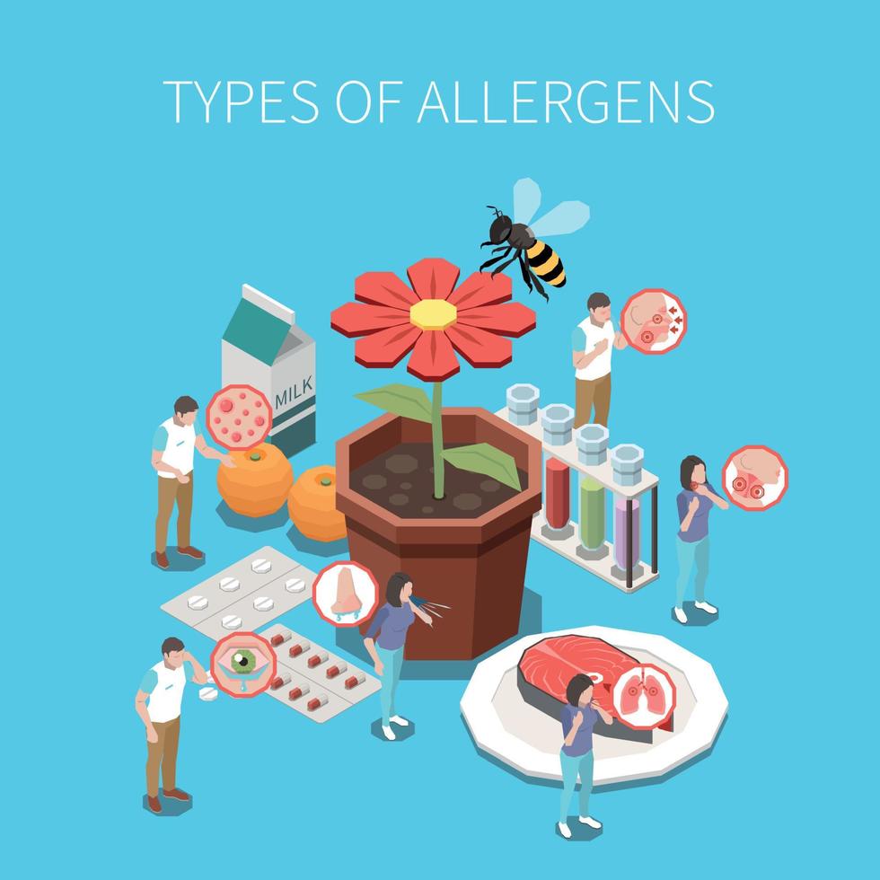 composição isométrica de alergia vetor