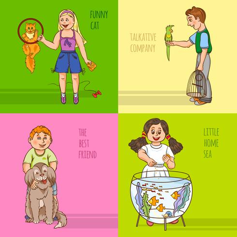 Conjunto de ícones decorativos Childs e animais de estimação vetor