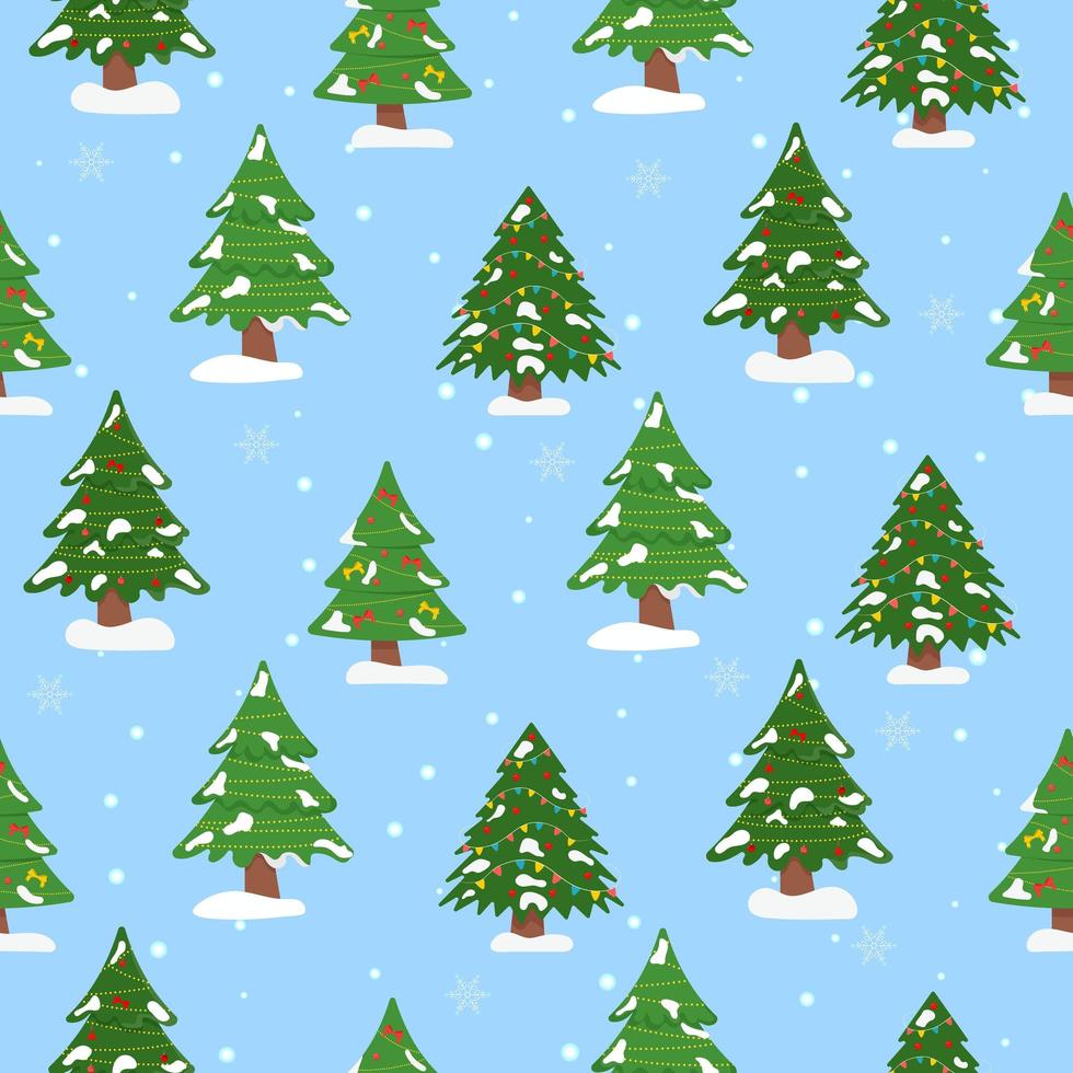 árvore de Natal com bola de árvore e padrão sem emenda de brinquedo de árvore. ilustração vetorial plana vetor