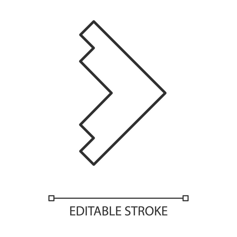ícone linear de ponta de seta direita. seta triangular para a frente. indicador de movimento, designador. cursor apontando abstrato. ilustração de linha fina. símbolo de contorno. desenho de contorno isolado do vetor. curso editável vetor