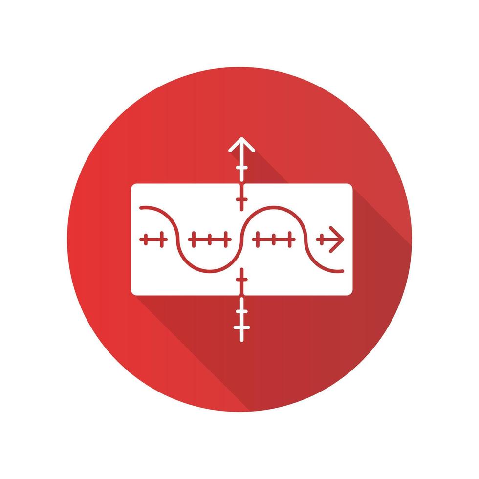 função gráfico design plano ícone de glifo de sombra longa. função duplicada. sinusóide. curva senoidal. diagrama. gráfico matemático. acústica, onda de luz. representação da informação. ilustração da silhueta do vetor