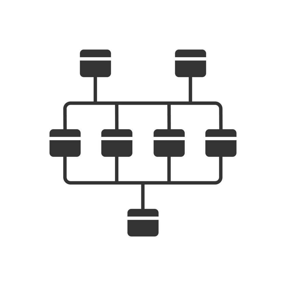 ícone de glifo do diagrama de rede. diagrama de cluster. Ciência da Computação. gráfico de rede. estrutura dos computadores. sistema interligado. símbolo da silhueta. espaço negativo. ilustração isolada do vetor