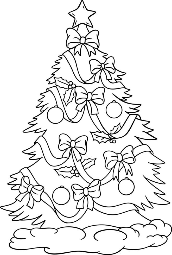 página para colorir de árvore de natal vetor