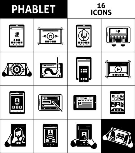 Conjunto de ícones de preto branco Phablet vetor