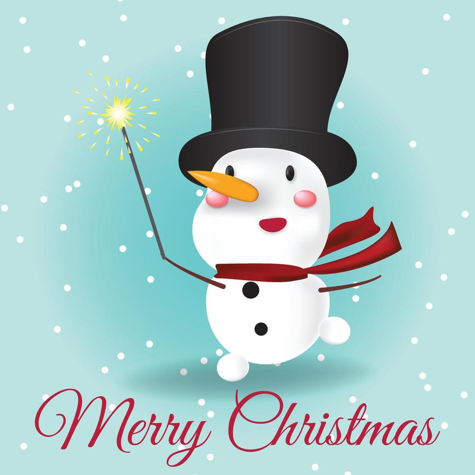 bonito boneco de neve feliz comemorando o Natal e feliz ano novo. boneco de neve com um diamante desejando feliz Natal. banner, cartões, plano de fundo. ilustração vetorial. vetor