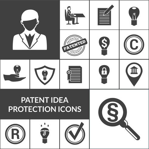 Patent Idea Protection Icons Preto vetor