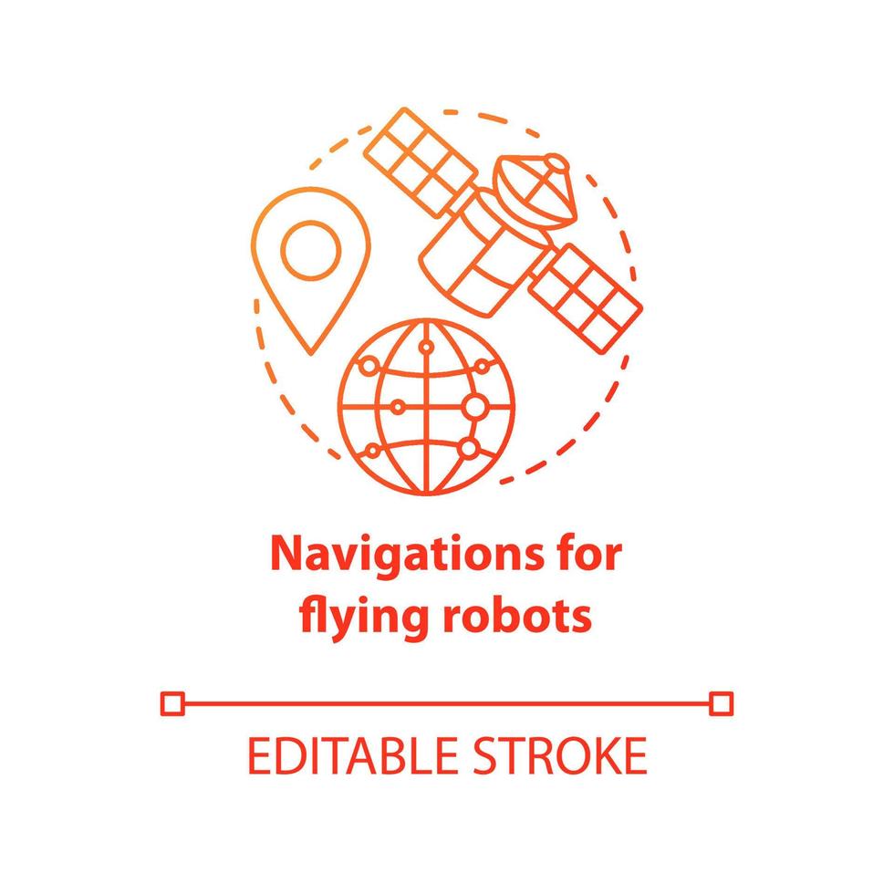 navegações para o ícone vermelho do conceito de robôs voadores. ilustração de linha fina de ideia de satélites. gprs para drones, dispositivos robóticos. direções do espaço. desenho de contorno isolado do vetor. curso editável vetor
