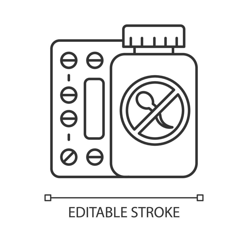 ícone linear de controle de natalidade. prevenção de gravidez indesejada. contraceptivo oral. auxílio síndrome pré-menstrual. ilustração de linha fina. símbolo de contorno. desenho de contorno isolado do vetor. curso editável vetor
