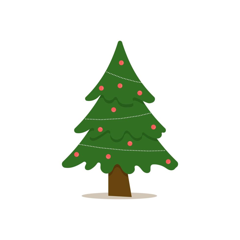 árvore de Natal com bola de árvore e brinquedo de árvore. ilustração vetorial plana vetor