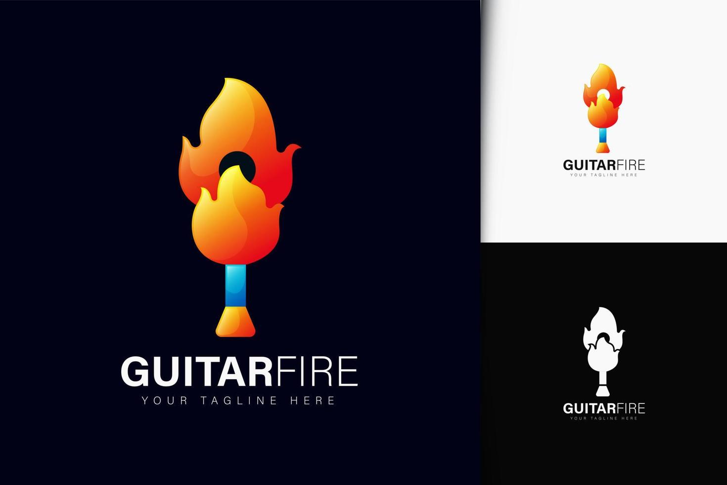Design do logotipo da guitarra Fire com gradiente vetor