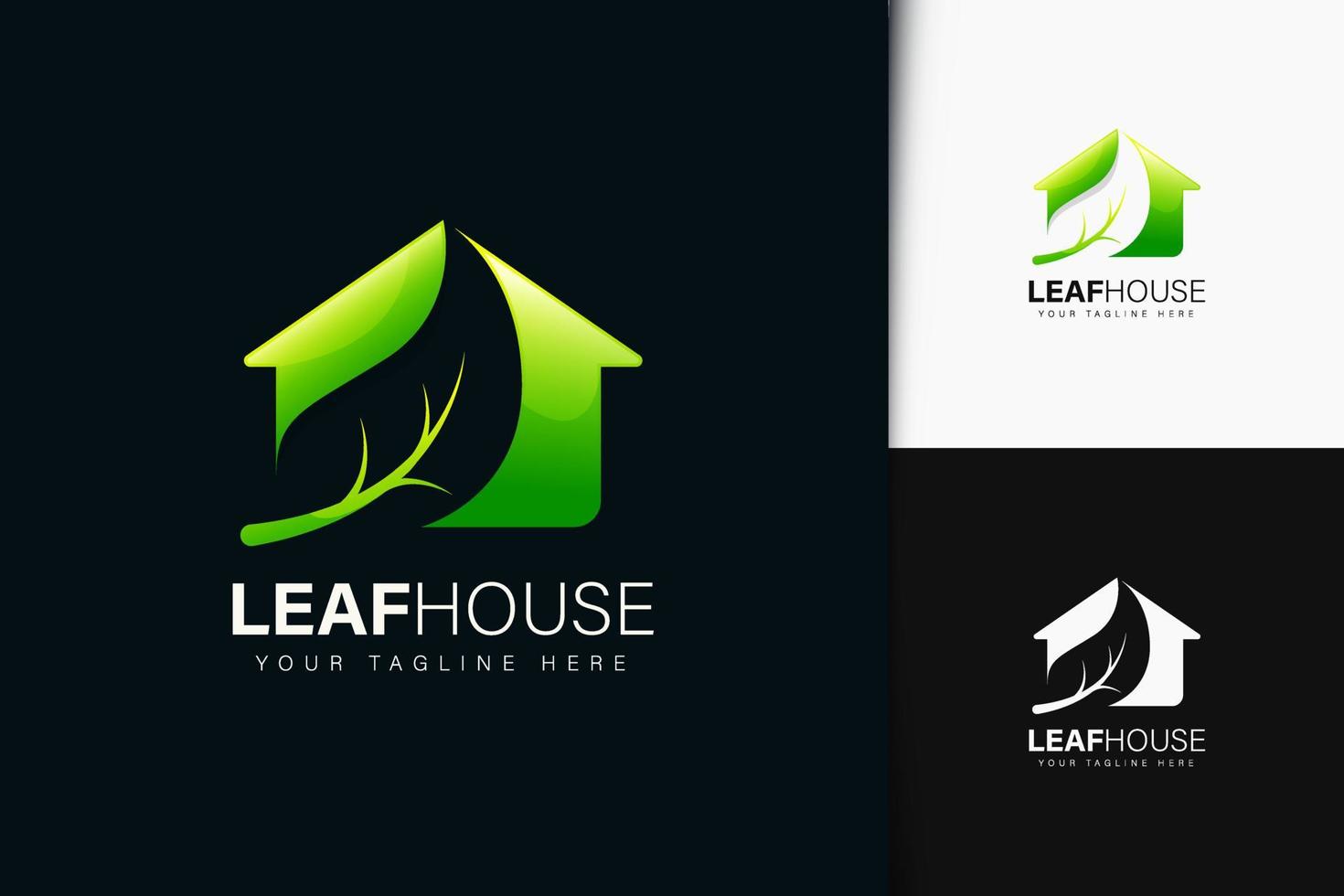 design do logotipo da casa da folha com gradiente vetor