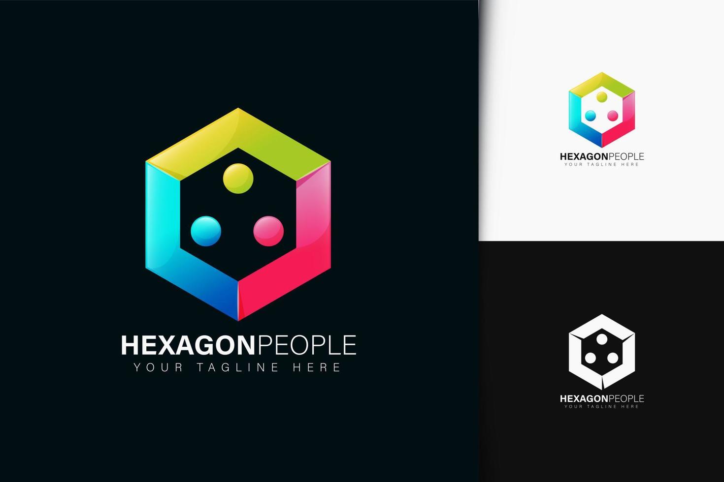 design de logotipo de pessoas hexágono com gradiente vetor