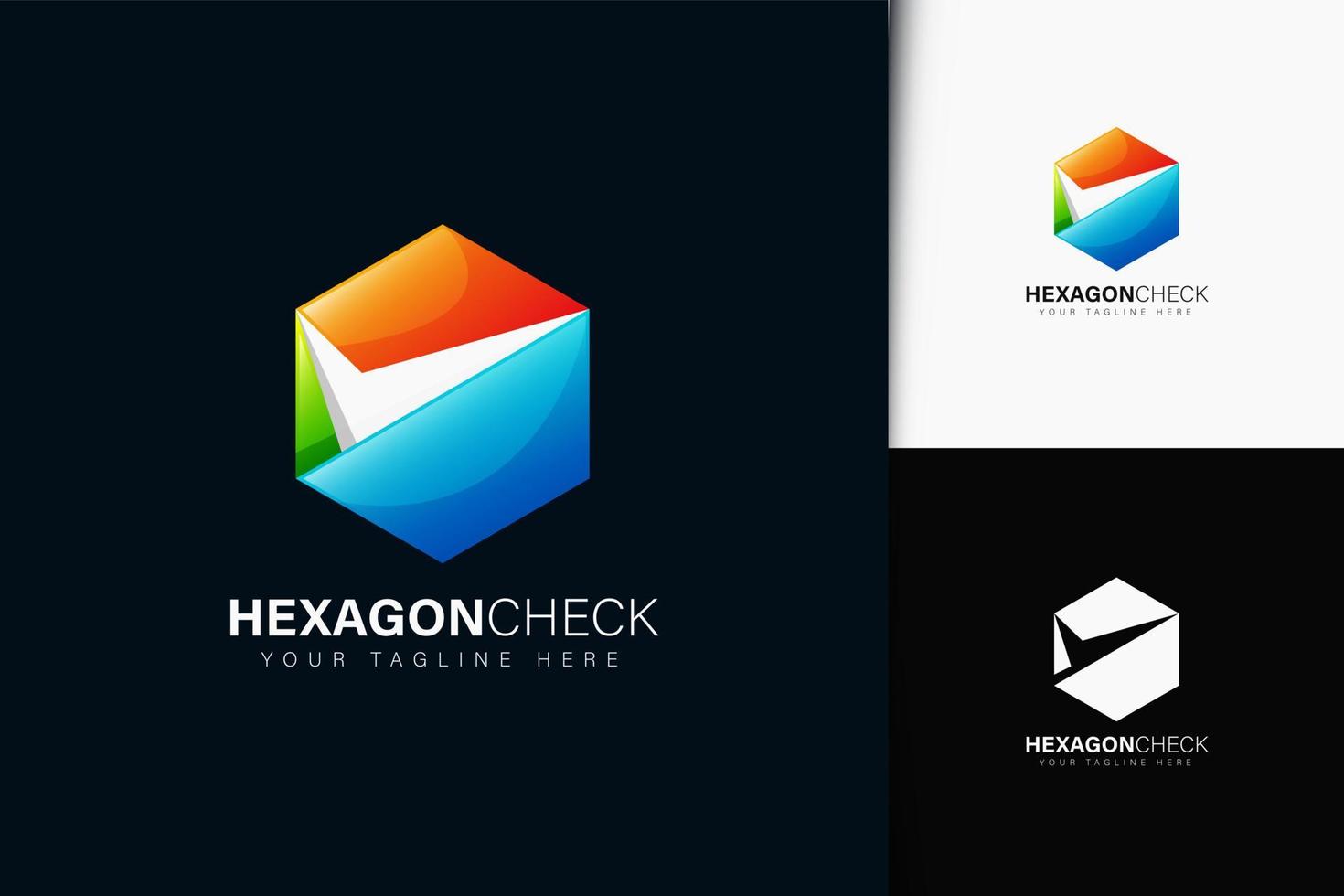 hexágono check logo design com gradiente vetor