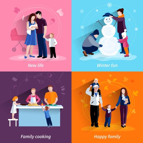 parenthood 4 flat icons square set vetor