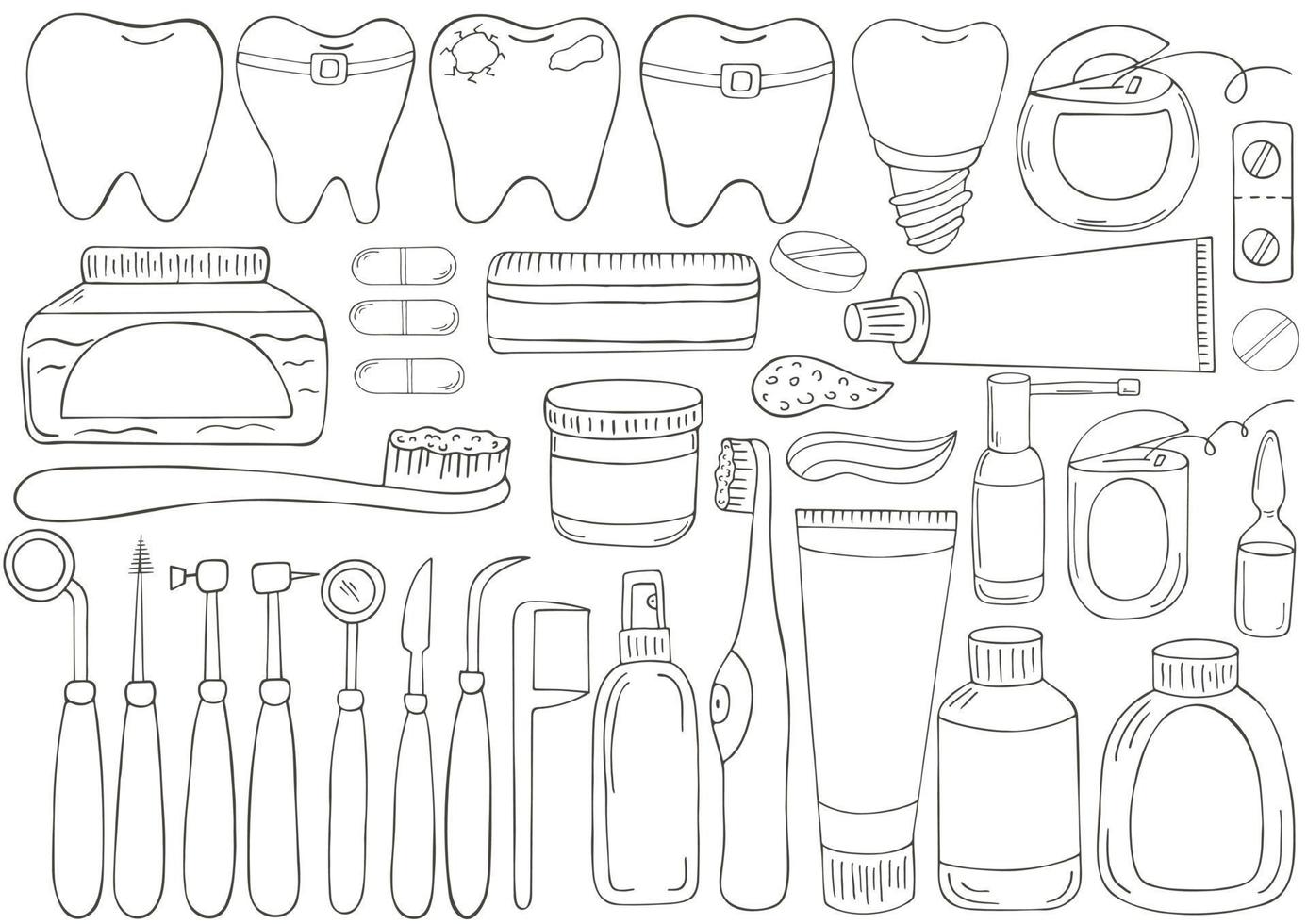 ilustrações médicas monocromáticas. páginas para colorir, preto e branco vetor