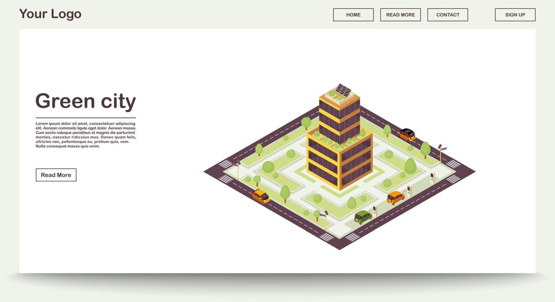 modelo de vetor de página da web de cidade verde com ilustração isométrica