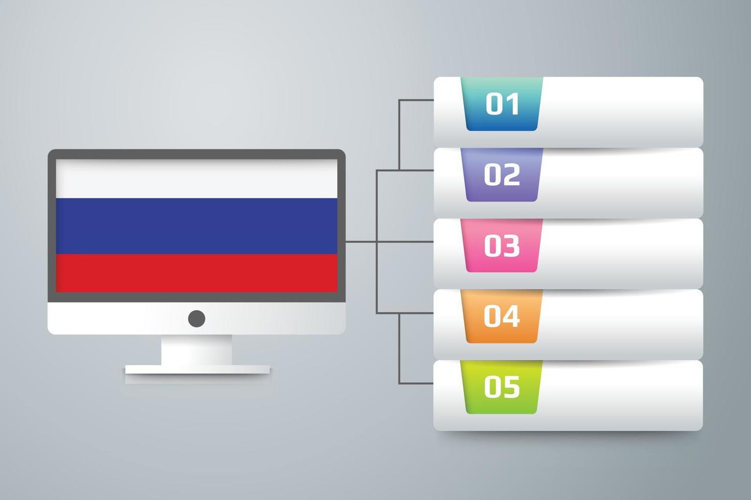 bandeira da rússia com design infográfico incorporado com monitor de computador vetor