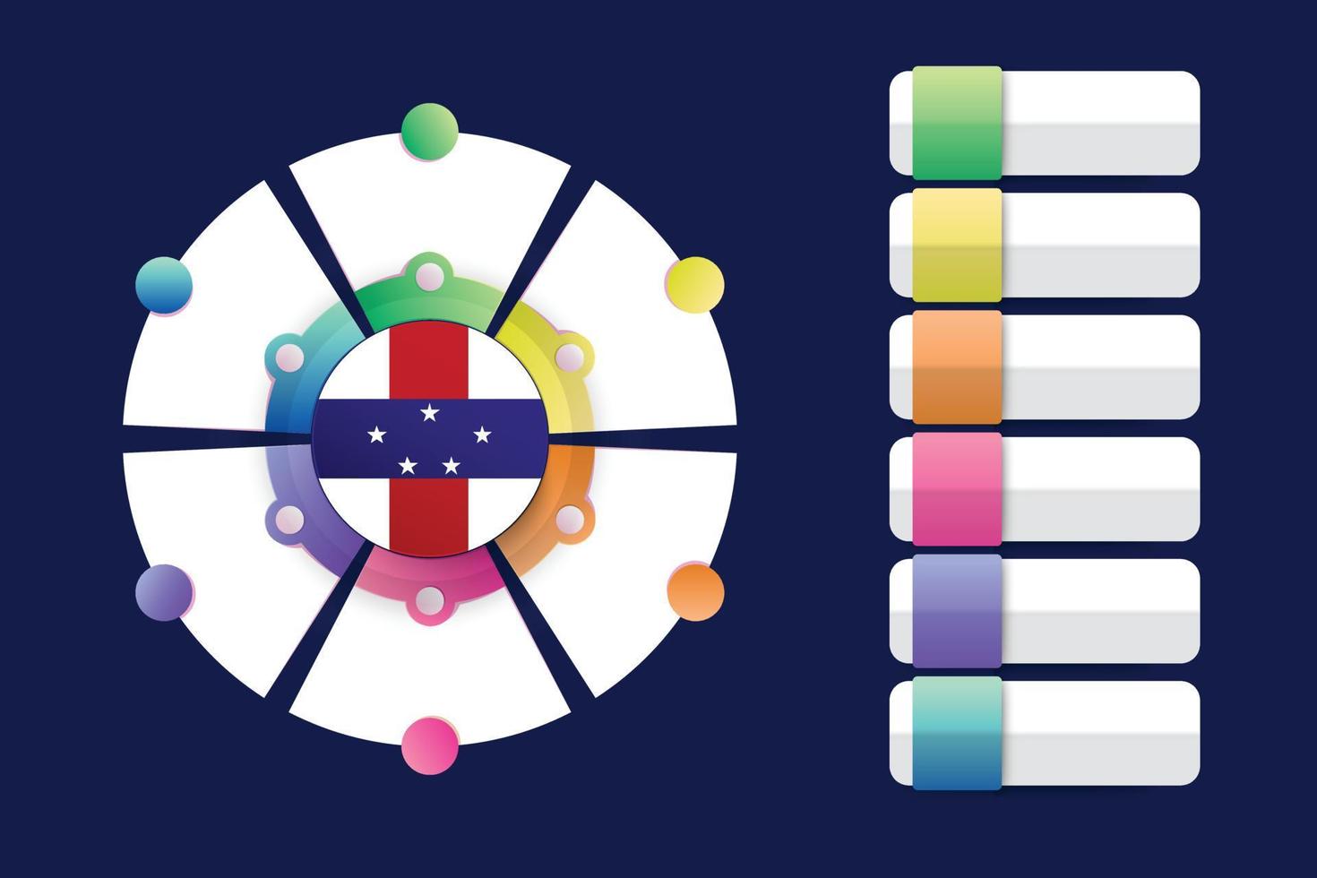 Bandeira das Antilhas Holandesas com desenho infográfico incorporado e formato redondo dividido vetor