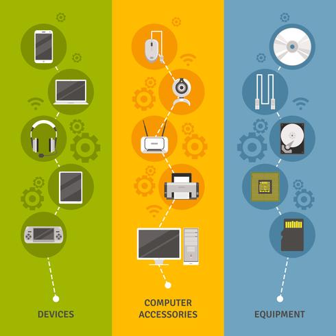 Dispositivos de computador e conjunto de Banner de equipamentos vetor