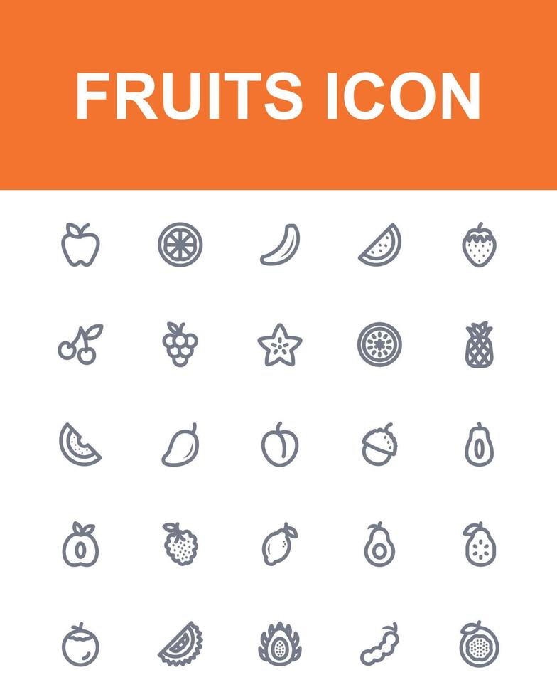 conjunto completo de ícones de aplicativos de símbolo de frutas vetor