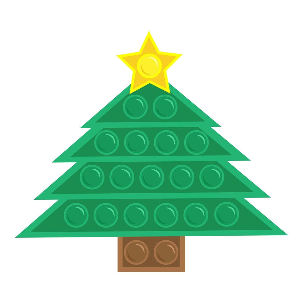pop it fidget toy, árvore verde com estrela, covinha simples. ilustração para planos de fundo, capas, embalagens, cartões, cartazes, adesivos, design sazonal. isolado no fundo branco. vetor