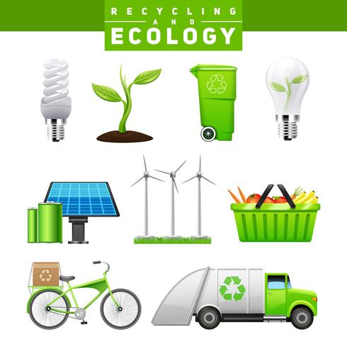 Conjunto de imagens de reciclagem e ecologia vetor