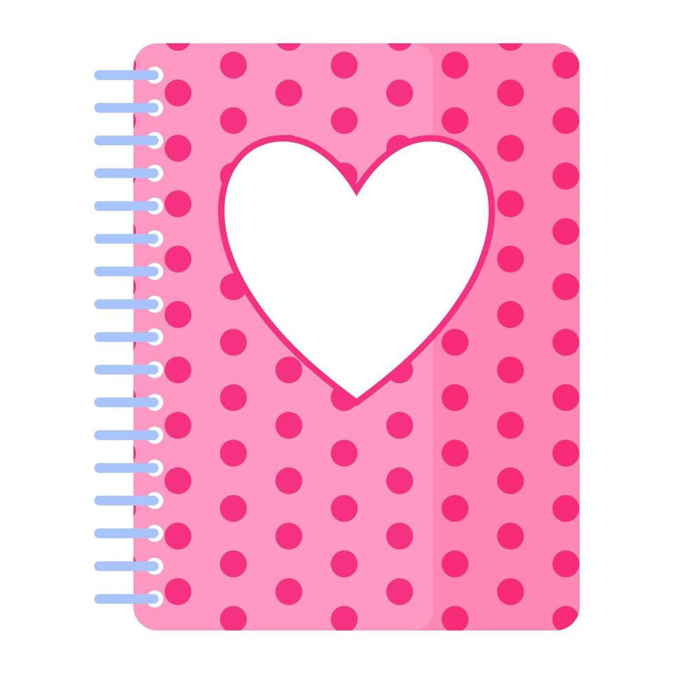 bloco de notas rosa com corações na capa. conceito de casamento e dia dos namorados. vetor