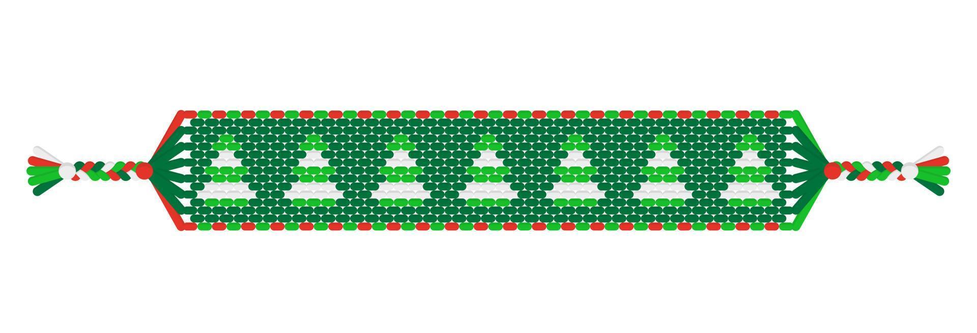 vector pulseira de amizade hippie artesanal de árvore de Natal de fios verdes.