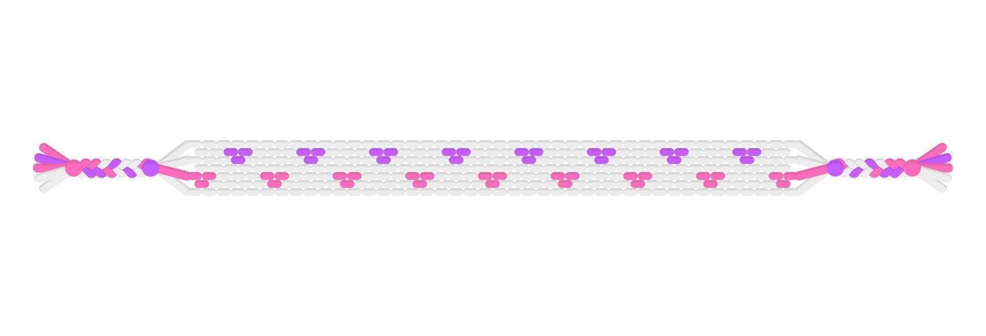 vector boho amo pulseira de amizade hippie artesanal de fios brancos, violetas e rosa.