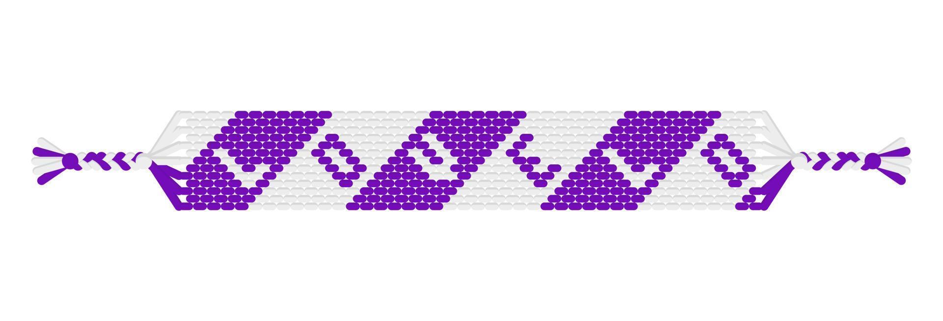 vector boho amo pulseira de amizade hippie artesanal de fios de violeta e branco.