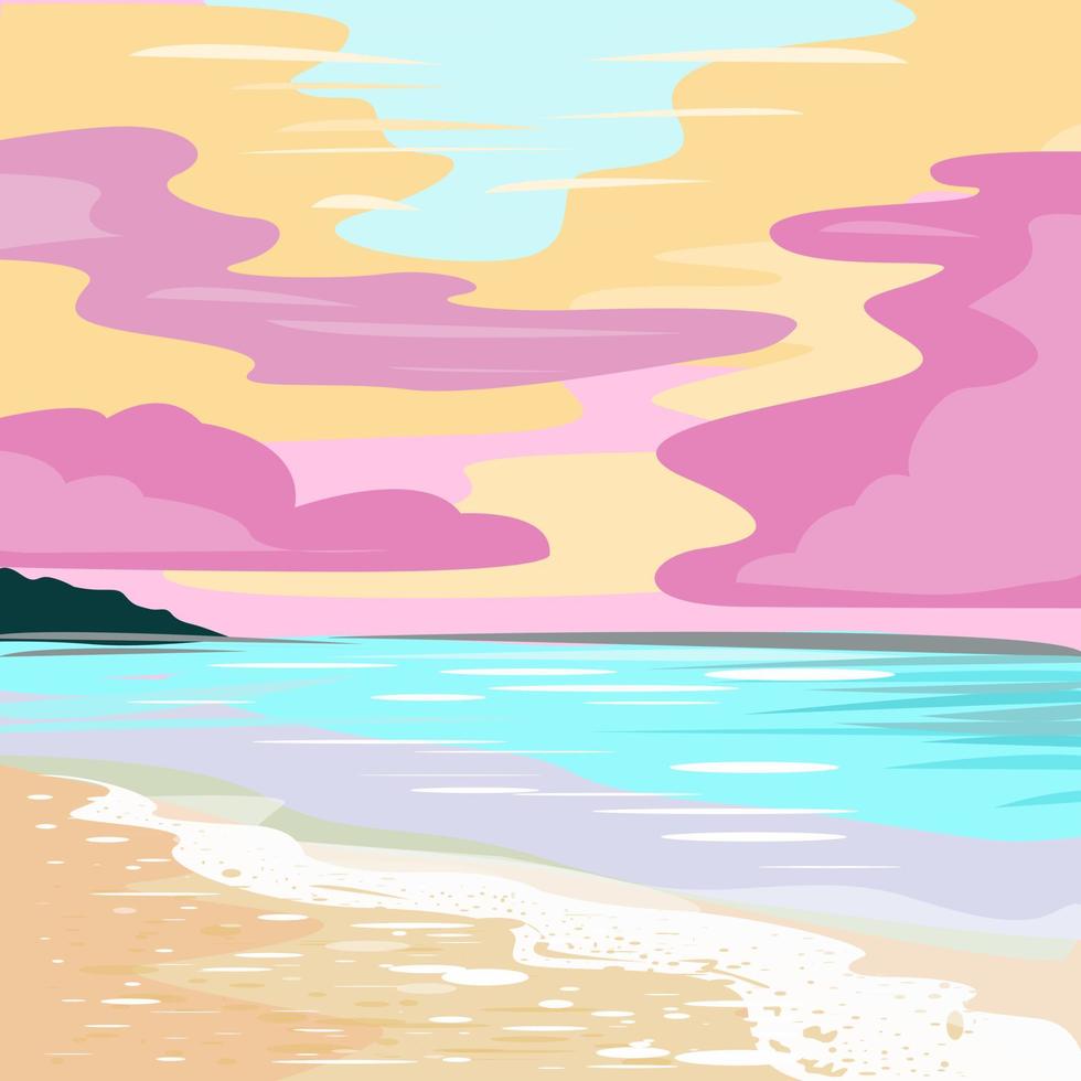 paisagem do mar com praia e céu rosa vetor