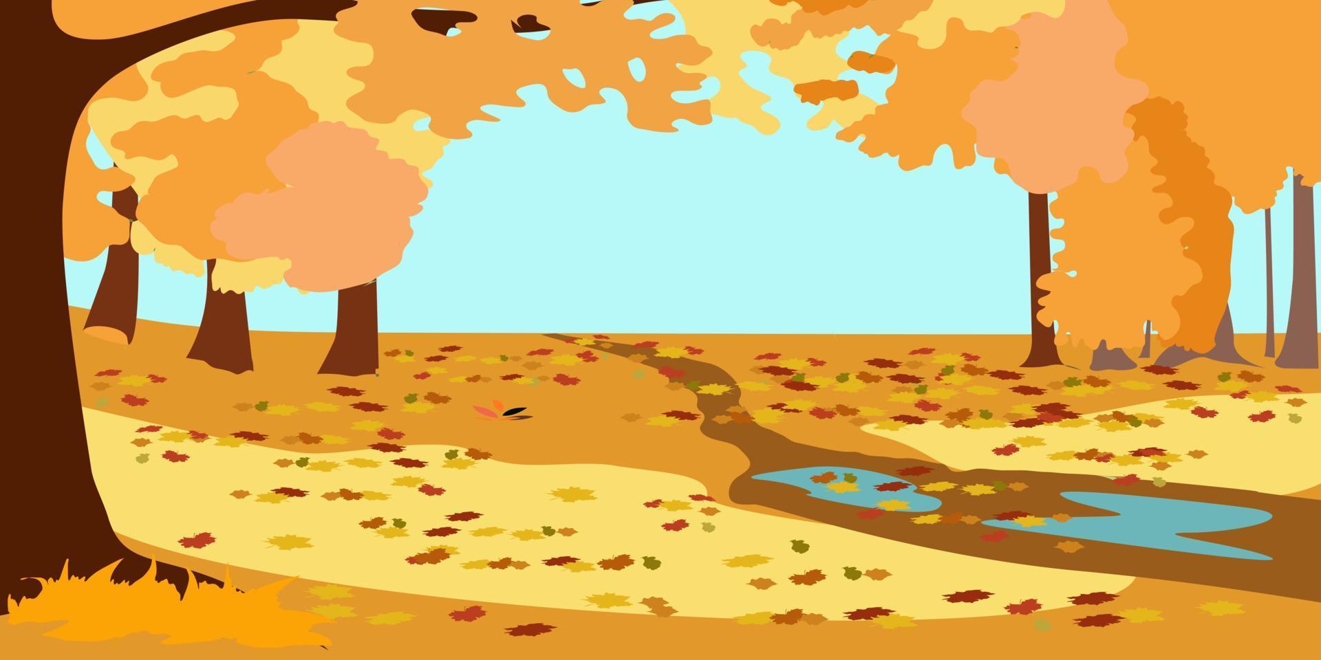 paisagem com árvores de outono e folhagem amarela vetor