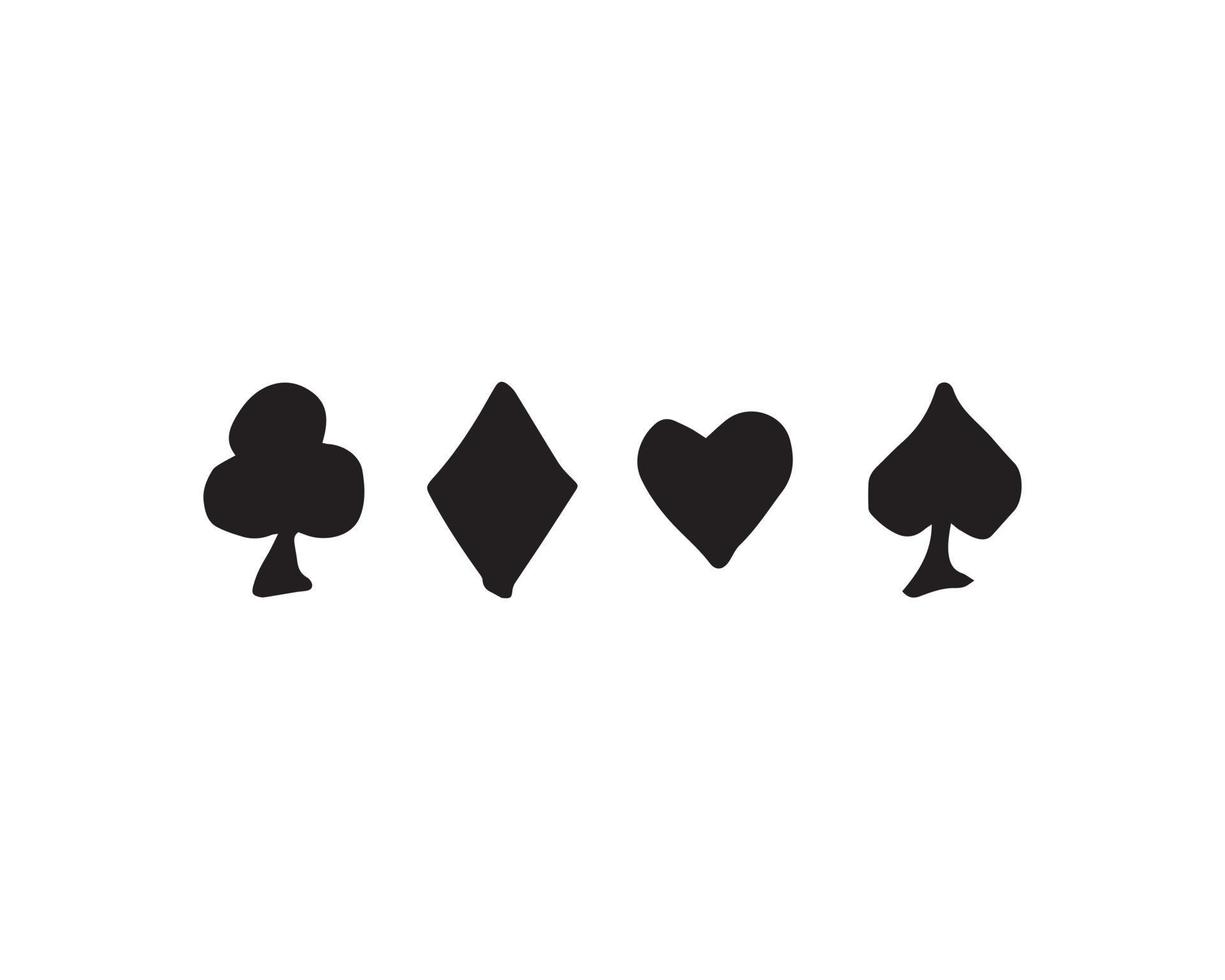 ilustração do símbolo do cartão na cor preta. paus, ouros, copas e espadas. um jogo mundial que joga em vários estilos e regras. vetor