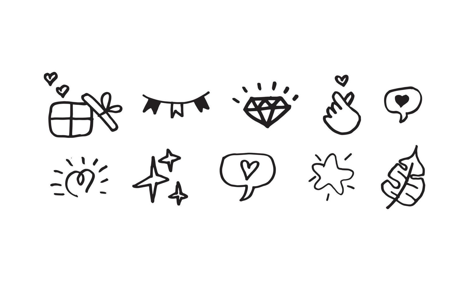 mão desenhada conjunto de ícones de decoração bonita no dia a dia. ilustração do ícone do doodle simples em vetor para decorar qualquer projeto. ícone do vetor da edição feminina.