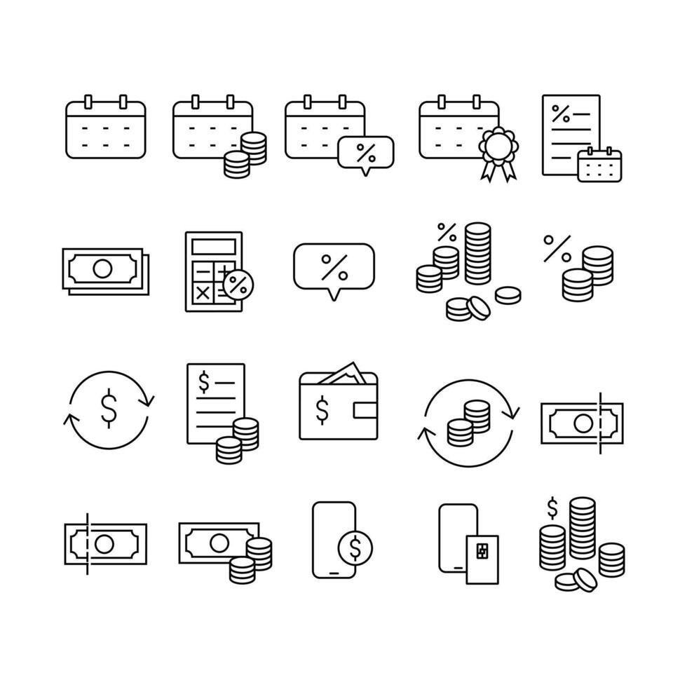 conjunto de coleta de vários ícones relacionados a coisas de contabilidade. linha de traço editável que é adequada para design ui ux de aplicativos financeiros. vetor